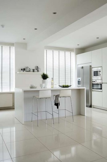 A white kitchen with blinds Cardiff