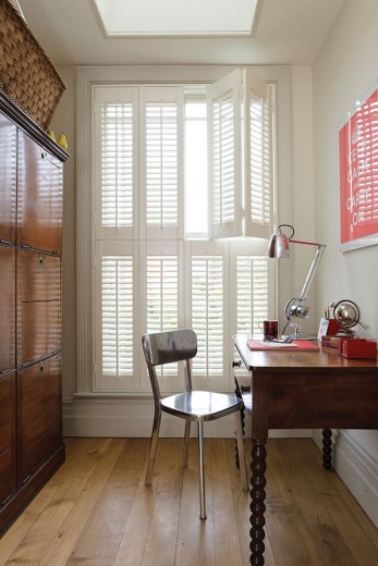 A picture of white plantation shutters
