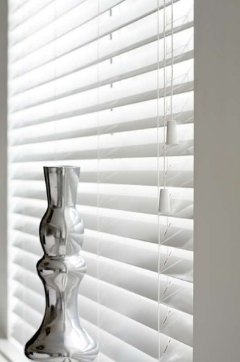 Close up image of white blinds in Cardiff