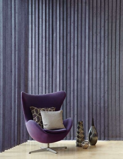 A purple chair surrounded by purple blinds in Cardiff
